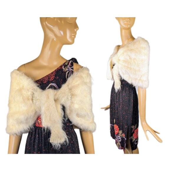 Accessories - Vintage‎ ivory cream Mohair stole wrap shawl Vintage soft White Mohair Shrug